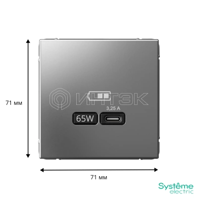 Розетка USB ArtGallery тип C 65Вт QC PD высокоскор. ЗУ механизм сталь Systeme Electric GAL000927 изображение, фото