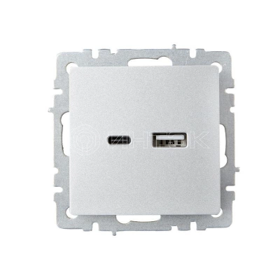Розетка BRITE USB A+C 18Вт РЮ11-1-БрА механизм алюм. IEK BR-U22-018-K47 изображение, фото