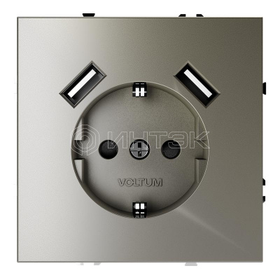 Розетка 1-м СП S70 16А с USB A+A с заземл. защ. шторки механизм шелк Voltum VLS040404 изображение, фото