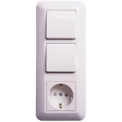 Блок СП Blanca / Прима (розетка с заземл. + 1-кл. + 1-кл. выкл.) (розн. упак.) бел. Systeme Electric BK2VR-008V-BI изображение, фото