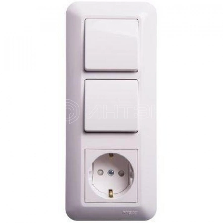 Блок СП Blanca / Прима (розетка с заземл. + 1-кл. + 1-кл. выкл.) (розн. упак.) бел. Systeme Electric BK2VR-008V-BI изображение, фото