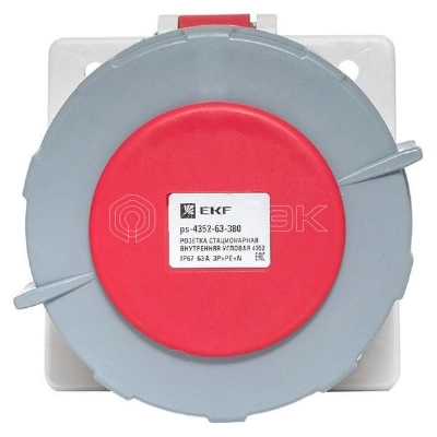 Розетка стационарная внутренняя угловая 4352 3Р+РЕ+N 63А 380В IP67 PROxima EKF ps-4352-63-380 изображение, фото