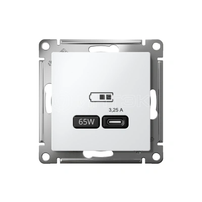 Розетка USB AtlasDesign тип C 65Вт QC PD высокоскор. ЗУ механизм бел. Systeme Electric ATN000127 изображение, фото