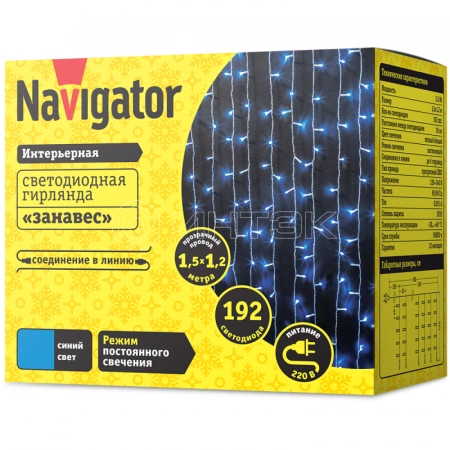 Гирлянда светодиодная 61 859 NGF-C01-192B-10-1.5х1.2m-230-TR-IP20 Navigator 61859 изображение, фото