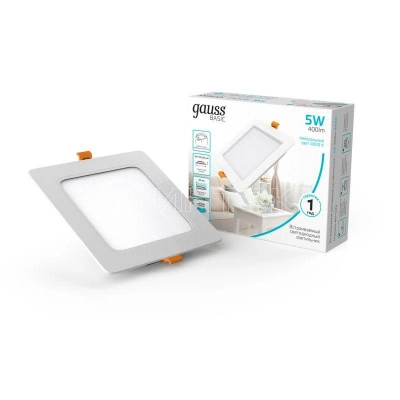 Светильник светодиодный Basic Downlight 5Вт 4000К IP20 400лм 170-260В 95х26 квадрат бел. GAUSS 9031420205 изображение, фото