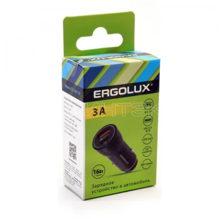 Адаптер автомобильный ELX-CA01-C02 1USB + 1Type C 12В 5В/3А LED коробка черн. ERGOLUX 15106 изображение, фото
