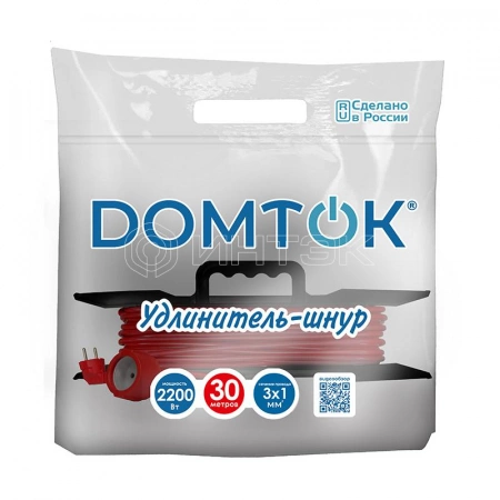 Удлинитель-шнур на рамке 1х30м с заземл. 10А IP20 2.2кВт ПВС 3х1 DOMTOK 2480 изображение, фото