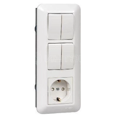 Блок СП Blanca / Прима (розетка с заземл. + 2-кл. + 2-кл. выкл.) (розн. упак.) бел. Systeme Electric BK2VR-008B-BI изображение, фото