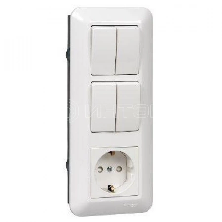 Блок СП Blanca / Прима (розетка с заземл. + 2-кл. + 2-кл. выкл.) (розн. упак.) бел. Systeme Electric BK2VR-008B-BI изображение, фото