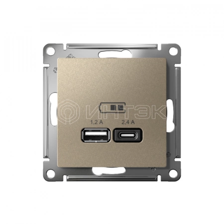 Розетка USB AtlasDesign тип A+C 5В/2.4А 2х5В/1.2А механизм шампань Systeme Electric ATN000539 изображение, фото