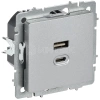 Розетка СП BRITE РЮ11-2-БрА USB A+C 45Вт высокоскор. заряд. алюм. IEK BR-U22-045-K47 изображение, фото