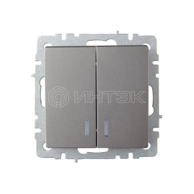 Выключатель 2-кл. СП BRITE ВС10-2-1-БрС 10А с индик. механизм сталь IEK BR-V20-1-10-K46 изображение, фото