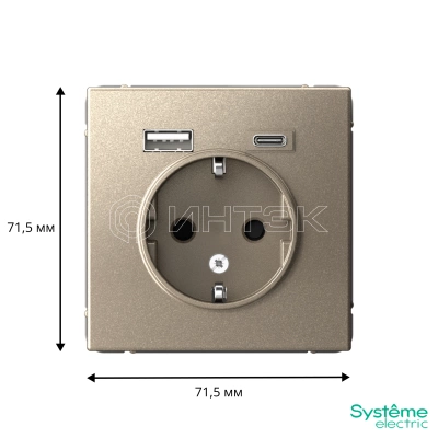 Розетка ArtGallery 16А с 2-мя заряд. устройствами USB A+C 5В/2.4А/3А 2х5В/1.5А механизм шампань Systeme Electric GAL000532 изображение, фото