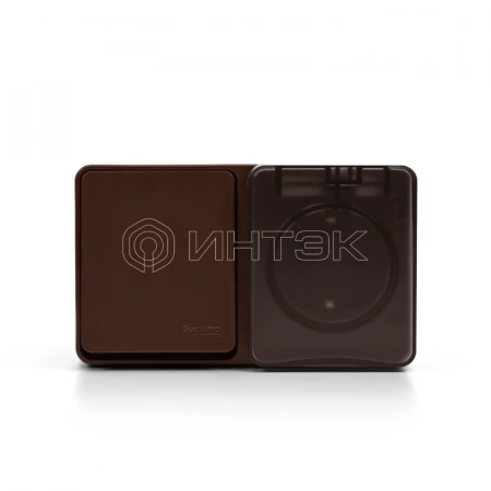 Блок ОП AtlasDesign PROFI IP54 (розетка 1-м 16А заземл. защ. шторки + 1-кл. выключатель 10А) корич. Systeme Electric ATN546070 изображение, фото