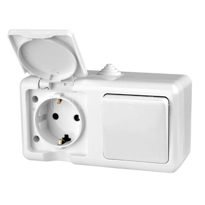 Блок ОП Dita (розетка 16А 250В с заземл. + 1-кл. выкл. 10А) IP54 бел. TOKOV ELECTRIC TKL-DT-V1RZ-C01-IP54 изображение, фото