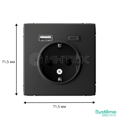Розетка ArtGallery 16А с 2-мя заряд. устройствами USB A+C 5В/2.4А/3А 2х5В/1.5А механизм базальт Systeme Electric GAL001432 изображение, фото