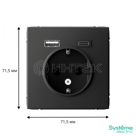 Розетка ArtGallery 16А с 2-мя заряд. устройствами USB A+C 5В/2.4А/3А 2х5В/1.5А механизм базальт Systeme Electric GAL001432 изображение, фото