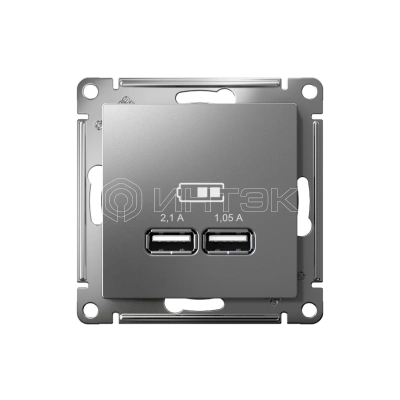 Розетка USB AtlasDesign тип A+A 5В 1х2.1А 2х1.05А механизм сталь Systeme Electric ATN000933 изображение, фото