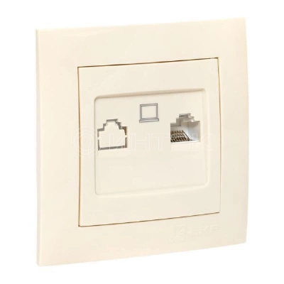 Розетка компьютерная 1-м СП Валенсия RJ45 крем. PROxima EKF EWK01-035-20 изображение, фото
