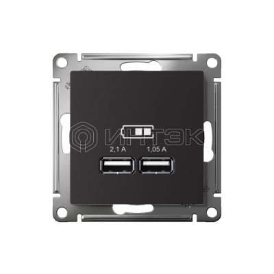 Розетка USB AtlasDesign тип A+A 5В 1х2.1А 2х1.05А механизм карбон Systeme Electric ATN001033 изображение, фото
