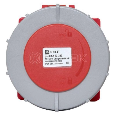 Розетка стационарная внутренняя 3352 3Р+РЕ+N 63А 380В IP67 PROxima EKF ps-3352-63-380 изображение, фото