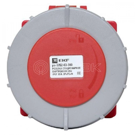 Розетка стационарная внутренняя 3352 3Р+РЕ+N 63А 380В IP67 PROxima EKF ps-3352-63-380 изображение, фото