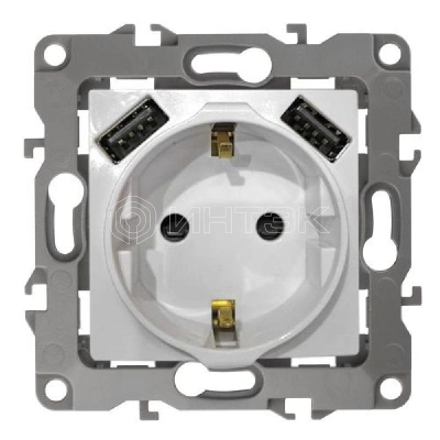 Розетка 16А 250В 2P+E с 2хUSB 5В-3А защ. шторки Elegance антрацит 14-4109-05 ЭРА Б0047871 изображение, фото