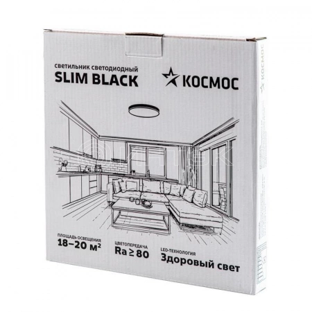 Светильник светодиодный SLIM BLACK 38Вт 4500К IP40 2650лм 230В 400х25мм КОСМОС KSlim38w_B4500K изображение, фото