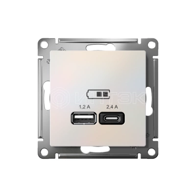 Розетка USB AtlasDesign тип A+C 5В/2.4А 2х5В/1.2А механизм жемчуж. Systeme Electric ATN000439 изображение, фото