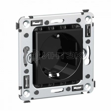 Розетка 1-м СП 2мод. Avanti "Черный квадрат" 16А IP20 2P+E защ. шторки черн. DKC 4402003 изображение, фото