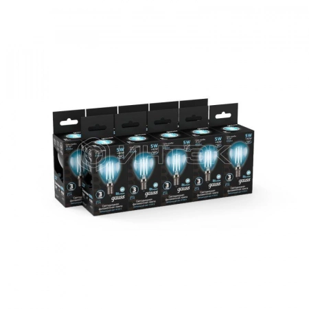 Лампа светодиодная филаментная Black Filament 5Вт P45 шар 4100К нейтр. бел. E14 450лм GAUSS 105801205 изображение, фото