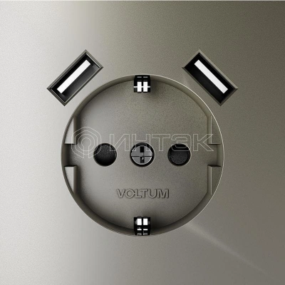 Розетка 1-м СП S70 16А с USB A+A с заземл. защ. шторки механизм шелк Voltum VLS040404 изображение, фото