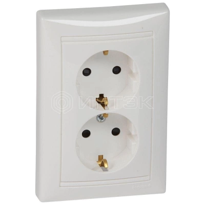Розетка 2-м СП Valena 16А IP20 2х2P+E с заземл. защ. шторки немецк. стандарт в сборе бел. Legrand 774427 изображение, фото