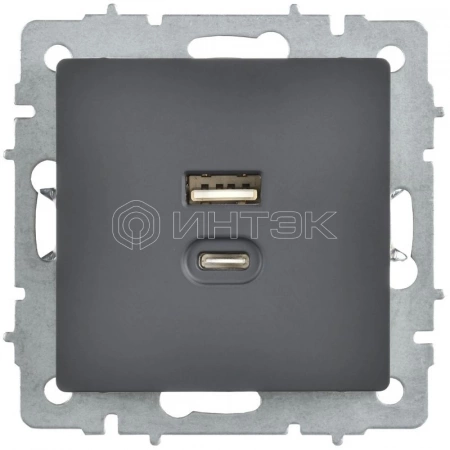 Розетка СП BRITE РЮ11-2-БрГ USB A+C 45Вт высокоскор. заряд. графит IEK BR-U22-045-K53 изображение, фото
