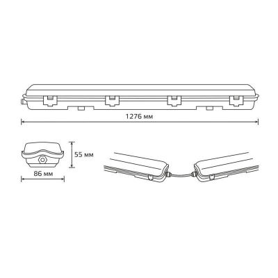 Светильник Lite G13 IP65 1276х86х55мм ДСП линейный для LED ламп 2х1200мм GAUSS 909437212 изображение, фото