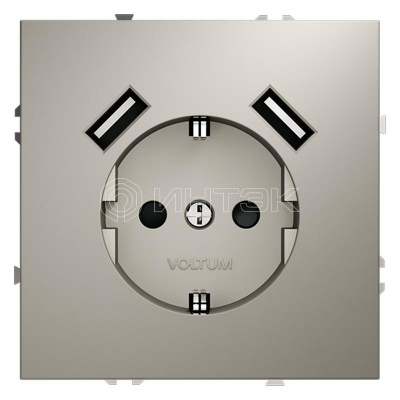 Розетка 1-м СП S70 16А с USB A+A с заземл. защ. шторки механизм кашемир Voltum VLS040403 изображение, фото