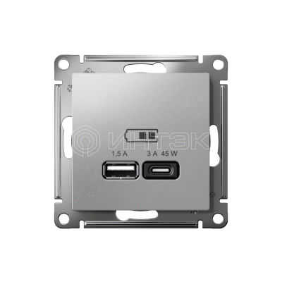 Розетка USB AtlasDesign тип A+C 45Вт QC PD высокоскор. ЗУ механизм алюм. Systeme Electric ATN000329 изображение, фото
