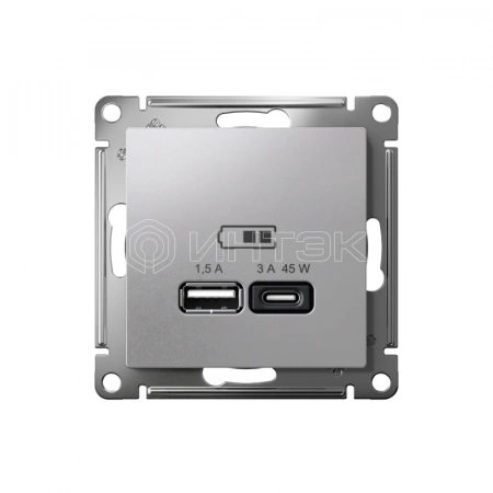 Розетка USB AtlasDesign тип A+C 45Вт QC PD высокоскор. ЗУ механизм алюм. Systeme Electric ATN000329 изображение, фото