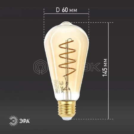 Лампа светодиодная филаментная F-LED ST64-7W-824-E27 7Вт ST64 золотая 2400К спирал. тепл. бел. E27 Эра Б0047665 изображение, фото