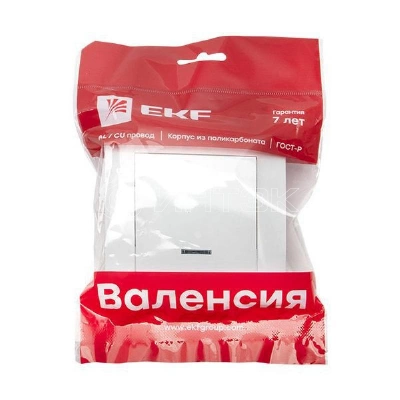 Выключатель 1-кл. СП Валенсия 10А IP20 с индикатором бел. PROxima EKF EWV10-121-10 изображение, фото
