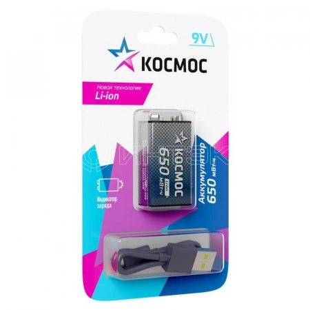Аккумулятор крона Li-ion 9В 650мАч (блист.1шт) КОСМОС KOCLi9V650mAh1BL изображение, фото