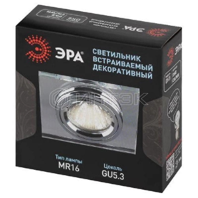 Светильник точечный DK8 CH/WH 50Вт MR16 12В декор стекло квадрат зеркальн./хром. ЭРА C0043740 изображение, фото