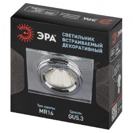 Светильник точечный DK8 CH/WH 50Вт MR16 12В декор стекло квадрат зеркальн./хром. ЭРА C0043740 изображение, фото