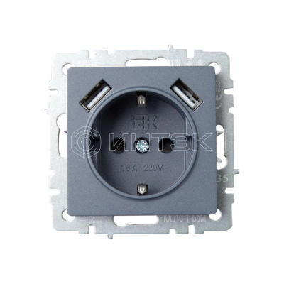 Розетка BRITE РЮш10-1-БрМ 16А с USB A+A 2.1А с заземл. защ. шторки механизм маренго IEK BR-R14-16-U21-D21-K35 изображение, фото