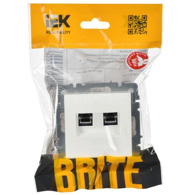Розетка двойная СП RJ11+RJ45 кат.5E BRITE РК/Т12-БрБ механизм бел. IEK BR-KT20-O-1-K01 изображение, фото