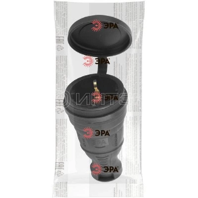 Разъем прямой 16А IP44 с заземл. каучук. черн. R8-B-IP44 Эра Б0044541 изображение, фото