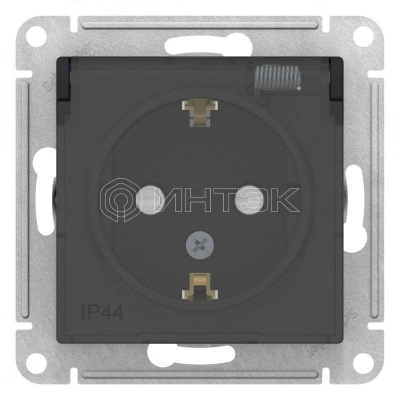 Розетка 1-м СП AtlasDesign Aqua 16А IP44 с заземл. защ. шторки с прозр. крышкой механизм карбон Systeme Electric ATN441046 изображение, фото