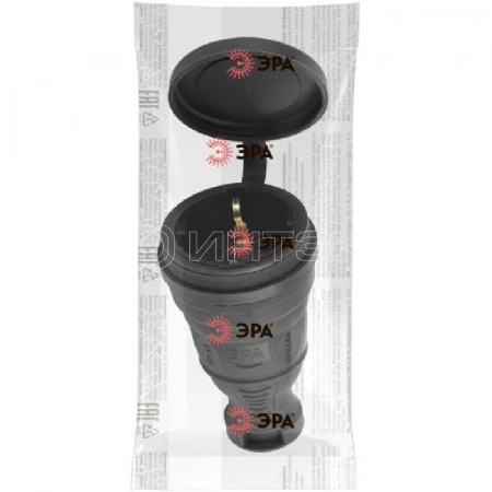 Разъем прямой 16А IP44 с заземл. каучук. черн. R8-B-IP44 Эра Б0044541 изображение, фото