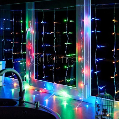 Гирлянда светодиодная "Светодиодный Дождь" 1.5х1м 96LED мультиколор 8Вт 230В IP20 с контроллером провод прозр. Neon-Night 235-029 изображение, фото
