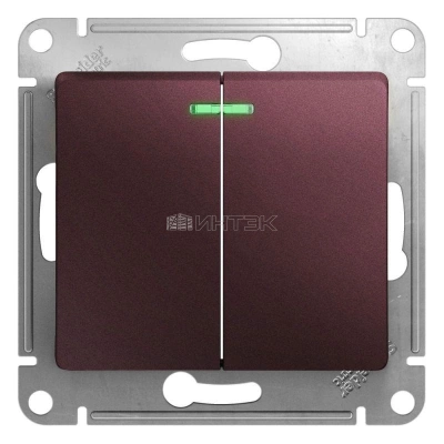 Выключатель 2-кл. СП Glossa 10А IP20 (сх. 5а) 10AX с подсветкой механизм баклажан. Systeme Electric GSL001153 изображение, фото
